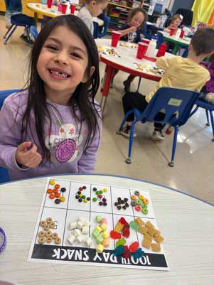 Students counting with snacks